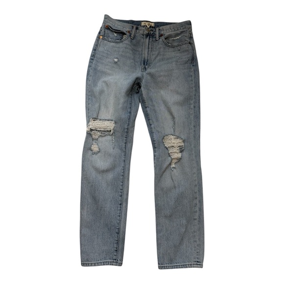 Madewell Blue Straight Leg Jeans with Distressed Details - Picture 1 of 12